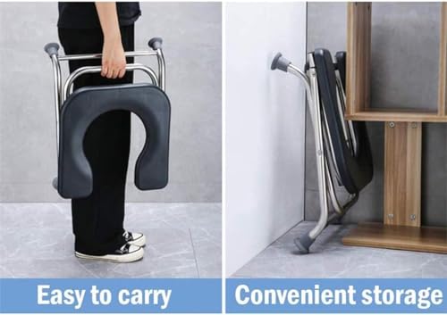 Image of Foldable Stainless Steel Shower Commode Chair with Sturdy & Robust Constructed Stainless Steel Frame Comfortable For Elderly Pregnant Women (Black)