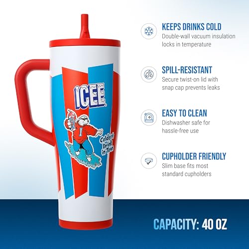 Image of Ice Shaker 40 oz Tumbler with Handle and Straw | 40oz ICEE | Cold for 30+ Hours | 2-in-1 Tumbler Shaker Bottle | Odor-Free 40 ounce Bottle for Water, Protein Shakes, Smoothies, Cocktails