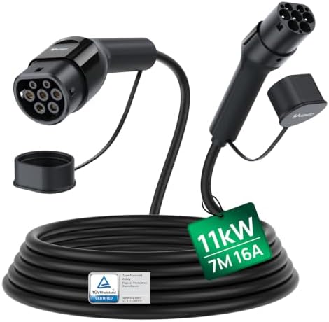 GONEO Type 2 Charging Cable 11 kW 7 m 16 A Charging Cable Electric Car Type 2 3 Phase for E Car EV/PHEV Mode 3 with Bag Suitable for S/3/X/Y e-Golf ID.3 i3/i8