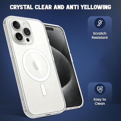 Image of Kratos Transparent Clear Case Cover Compatible with iPhone 15 Pro Max - Anti-Yellowing, Wireless Magnetic Charging Case with Raised Edge Camera & Screen Protection, Shock-Resistant Design