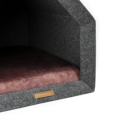Rexproduct - PetHome Hundehütte mit Liegefläche und Dach I Biss- und Kratzfest I Gute Schalldämmung I Umweltfreundlich & Einfach zu Montieren I Größe S (60x42x43 cm) - Dunkelgrau und Rot