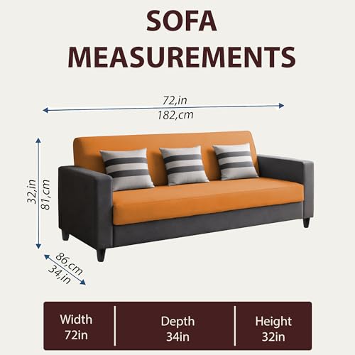 Image of Casaliving Amara 3 Seater Sofa Set for Living Room (Black Orange Colour Fabric) Premium Fabric Sofa