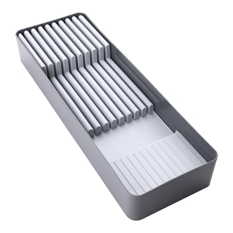 linoroso Knife Drawer Organizer with Kitchen Drawer Organizer, In Drawer Knife Block for 9 Knives and Kitchen Organizer for Utensils, BPA Free Secure Storage Tray for Kitchen Countertop Organization Cover