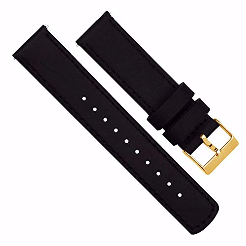 Image of Barton Quick Release Leather Gold Buckle Watch Band Strap - Choose Color - 16mm, 18mm, 20mm, 22mm or 24mm - Black 18mm