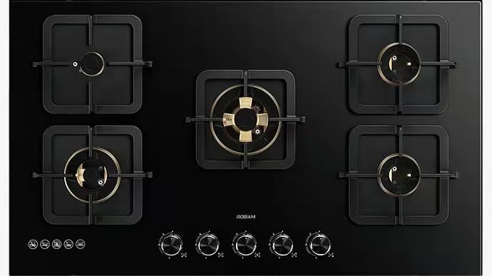 RobamPremium Brass Burners Gas Hob | Width: 90cm | | High Power Flame: 4.7kwh | Low Power Flame: 1.0kwh | Installation Size: 825 X 475 mm | 5-Year Warranty | Model: B520