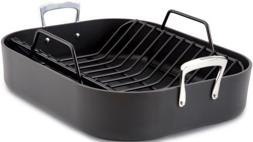 All-Clad E87599 Hard Anodized Aluminum Scratch Resistant Nonstick Anti-Warp Base 16-Inch by 13-Inch Large Roaster Roasting Pan with Nonstick Rack/Cookware, Black