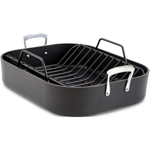 All clad e87599 hard anodized aluminum scratch resistant nonstick anti warp base 16 inch by 13 inch large roaster roasting pan with nonstick rackcookware black  urban country home decor