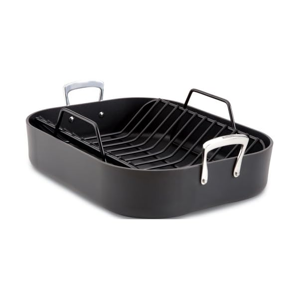 All clad e87599 hard anodized aluminum scratch resistant nonstick anti warp base 16 inch by 13 inch large roaster roasting pan with nonstick rackcookware black  urban country home decor