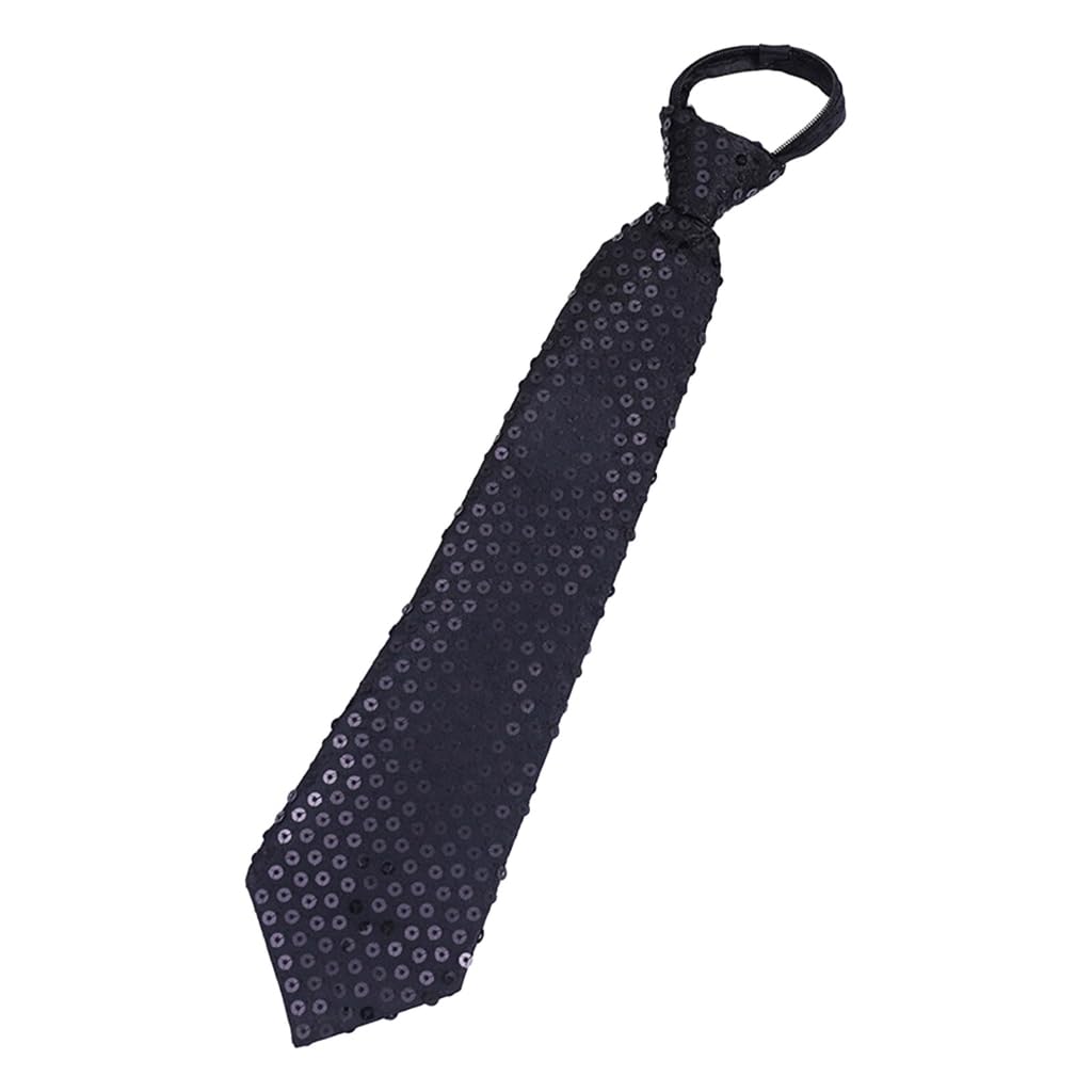 Elnwnnkc Shining Sequins Tie Stage Glitter Paillette Adjustable Zipper Necktie Pre-Tied Neck Wear Fashion Collar