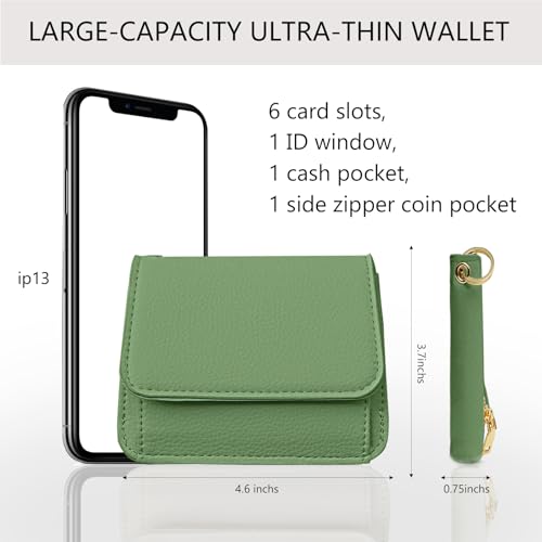 Image of Keychain Wallet for Women,RFID Wristlet Wallet with Beaded Strap | Tri-Fold Design,6 Card Slots,ID Window,Zipper Coin Pocket,Lightweight Carry