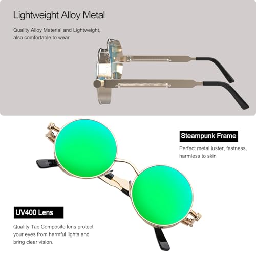 Image of PROUDDEMON Retro Gothic Steampunk Sunglasses for Women Men Round Lens Metal Frame