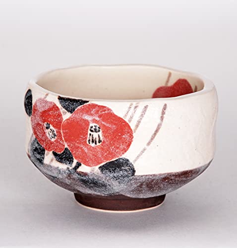 Authentic Japanese Traditional Tea Ceremony Ippuku 3.75" Diameter Mini Matcha Bowl Chawan Mino Tea Cup Textured Glaze Floral Design Handcrafted In Japan (Botan Peony) #TOP1