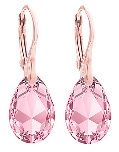 Ah! Jewellery® Women's 16mm Pear Crystals Earrings. Genuine Vermeil: 24K Rose Gold Over Sterling Silver. Stamped 925. 3gr Total Weight.