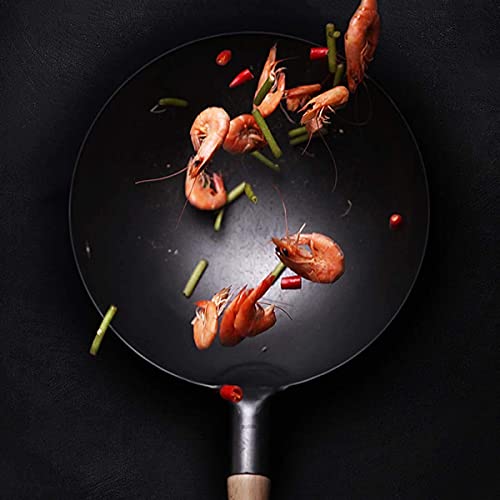 Wok de hierro fundido pretemporizado 38 cm con mango de madera miniatura 6