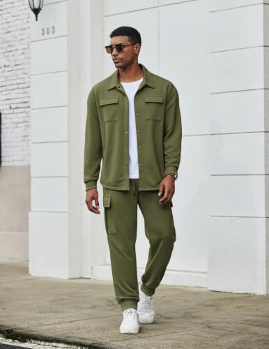 COOFANDY Men Outfits 2 Piece Sweatsuit Jogging Suits, Army Green, Medium - image 4