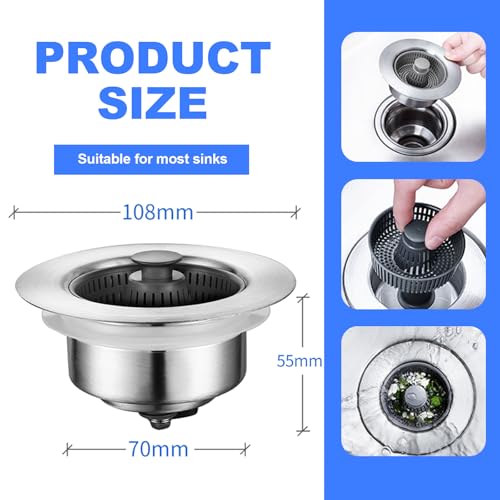 Colador para fregadero de cocina 3 en 1 LAIJAUR acero inoxidable miniatura 2