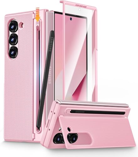 Image of Kapa Textured Grip S Pen Holder Hinge Protection Back Cover for Samsung Galaxy Z Fold6 / Fold 6 | with Kickstand & S Pen Slot Case (Pink)