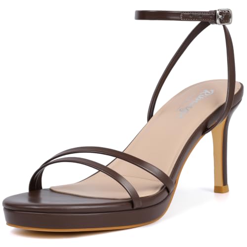 Image of RIBONGZ High Heels for Women Kitten Heeled Sandals with Ankle Strap Round Open Toe Strappy Stiletto Heels Comfort Summer Wedding Party Evening Prom Daily Dressy Shoes
