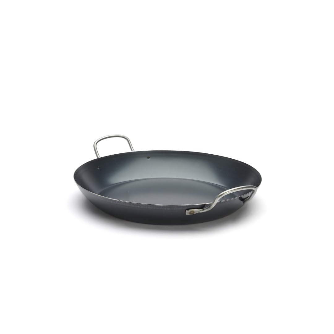 De Buyer 5023.37 'La Lyonnaise' Poêle à Paella - 2 Anses Soudées - Tôle d'Acier Bleue - Ep. 1,5 mm - Diamètre 37 cm, Bleu
