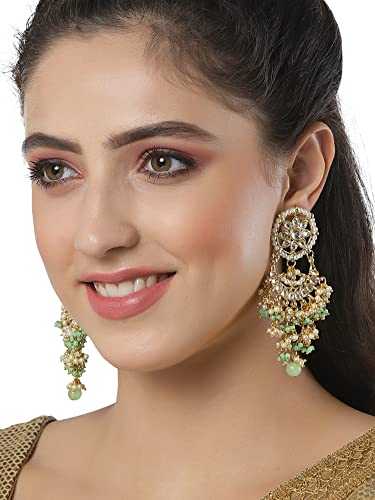 Image of Karatcart Yellow Crystal and Pearl Kundan Dangler Earrings for Women