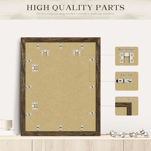 Picrit 16x20 Picture Frame 3 Pack, Brown Poster Frame, Display Poster 11 x 14 with Mat or 16 x 20 without Mat for Horizontal or Vertical Wall Mounting