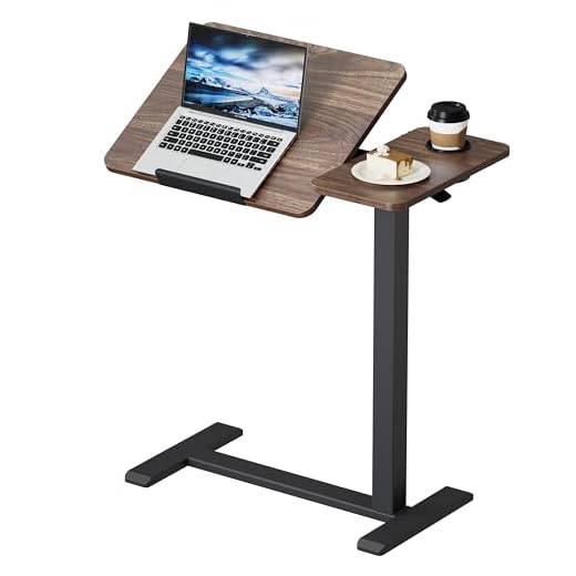 BIZUM Overbed Bedside Table Adjustable with Wheels, Mobile Standing Stand Up Table, Walnut