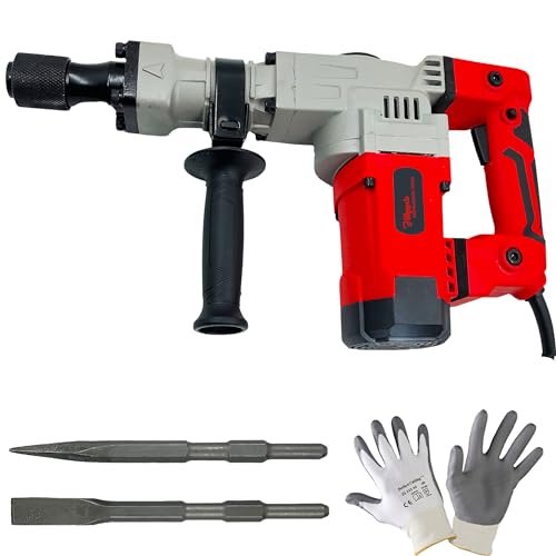 Image of Hillgrove HGCM1064M6 18MM Demolition Chisel+Hammer Concrete Breaker Drill Machine with Safety Gloves and 2 Bits for Breaking Concrete Wall /Hammer Drill (18 mm Chuck Size, 2200 W)