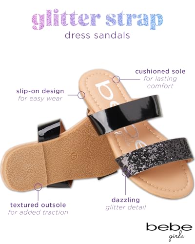 bebe Toddler Girls Sandals - Glitter Two Strap Open Toe Slip On Flat Dress Summer Kids Sandals for Toddlers2