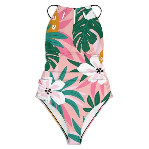 Monokini de bain une pièce d'exception imprimé tropical fleur blanche