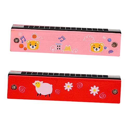 OFFSCH 2個孔 カートゥーン 木製ハーモニカ 子供向け おもちゃ ポータブル