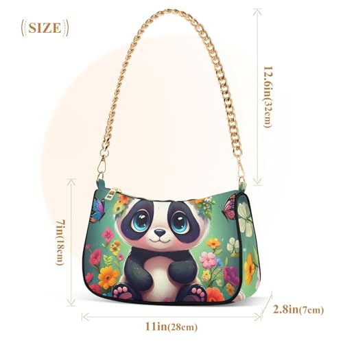 Zipper Casual Purse Hobo Cute Panda Bear Floral Designer Handbag Women Shoulder Handbag Aesthetic with Chain Strap3
