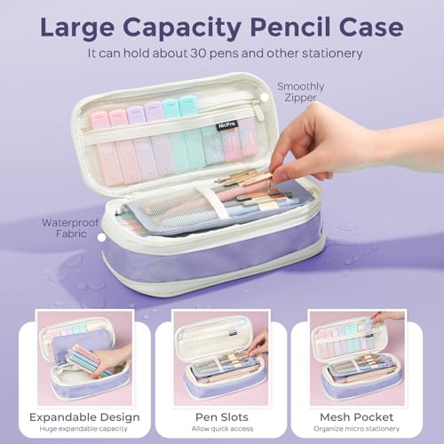 Image of Nicpro School Supplies Stationary Set with Pencil Case, 39 PCS Purple | Back to Schoo Supplies, Pen Case with 12 Highlighter, 5 Gel Pen, 6 Mechanical Pencil, Essentials for College, Nursing Student