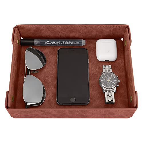 Image of CASIRENA Faux Leather Valet Tray Organizer for Men - Catch-All Tray for Entryway Table Key, Wallet, Watch, Coin Change, Phone, Dresser EDC Dump Jewelry, Bedside Nightstand Desk-top