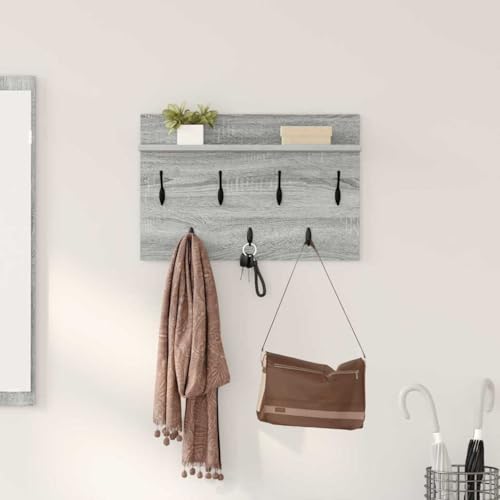 Table de chevet murale bois gris 60 cm étagère moderne - 2