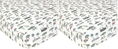 Image of Hudson Baby Unisex Baby Cotton Fitted Crib Sheet, Going On Safari, One Size (Pack of 2)