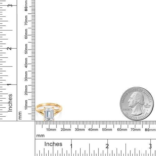 Gem Stone King 18K Yellow Gold Plated Silver Gemstone Birthstone Solitaire Engagement Ring for Women | Emerald Cut 9X7MM | Split Shank Design | Wedding Engagement Anniversary Promise Ring | Size 5-93