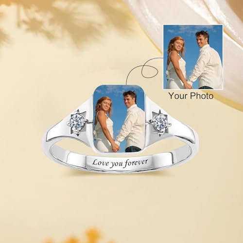 Personalized Rings for Women Men, Custom Photo Rings for Women Customized Picture Memorial Jewelry Promise Engraved Name Gifts for Her4