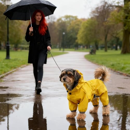 Mihauuke Regenmantel Für Hunde,wasserdichte Verstellbare Leichte Gelbe Bekleidung | Regenmantel Mit Kapuze Für Hunde - Für Welpen Mittelgroße Rassen Regnerisch Weihnachten Halloween Schnee