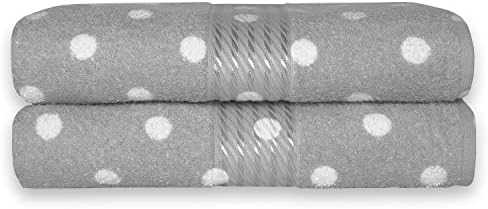 Cackleberry Home Polka Dot Bathroom Cotton Terry Hand Towels 20 x 30 Inches, Set of 2 (Silver Gray)