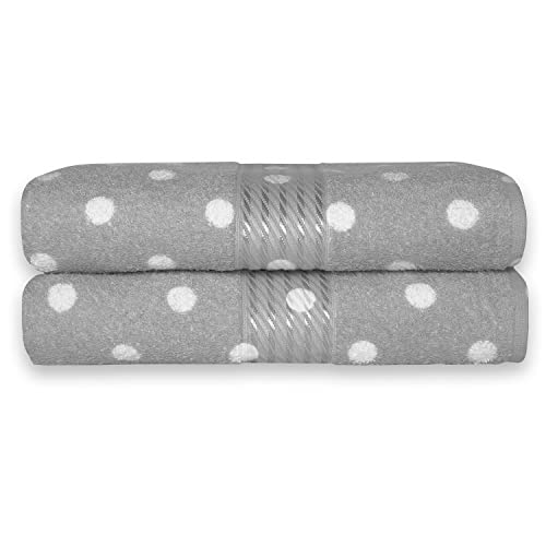 Cackleberry Home Polka Dot Bathroom Cotton Terry Hand Towels 20 X 30 Inches, Set Of 2 (Silver Gray) #TOP17
