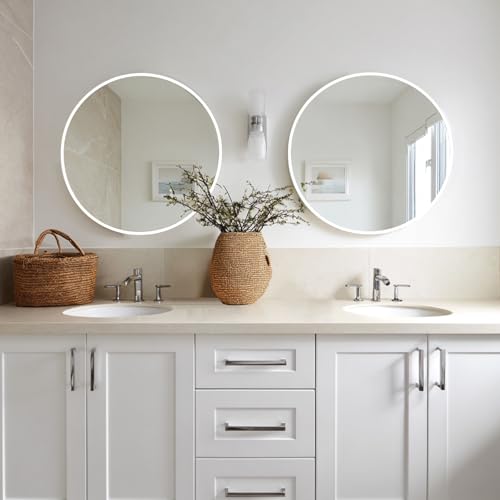 Image of Sunniry Round Mirror 24 inch, 2 Pack White Round Mirror with Metal Frame | Aluminum Matte Metal Frame, High Definition Mirror, No Distortion, Suitable for Bathroom, Bedroom, Entryway, Living Room