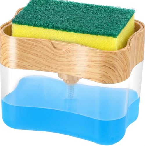 Image of Innovative Bambo Style Dish Soap Dispenser for Kitchen Sink with Sponge Holder, 13 oz Refillable Kitchen Soap Dispenser, Countertop Soap Pump for Dishwashing Liquid, Kitchen Sink Organizer