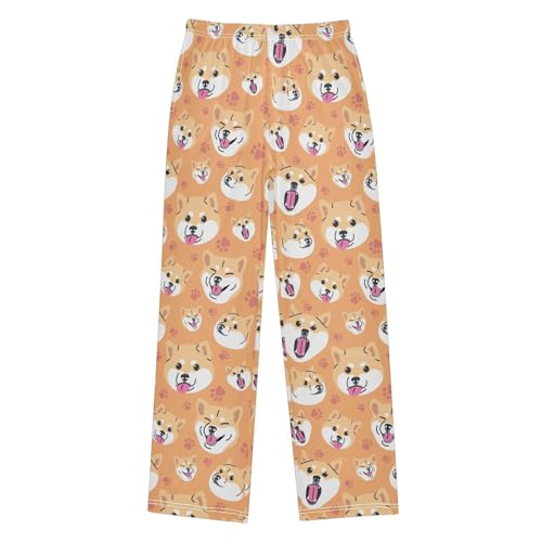 Corgi Dog Paw Print Boys Long Pants Soft Trousers Elastic Waist Kids Lounge Bottoms with Pockets S-XL