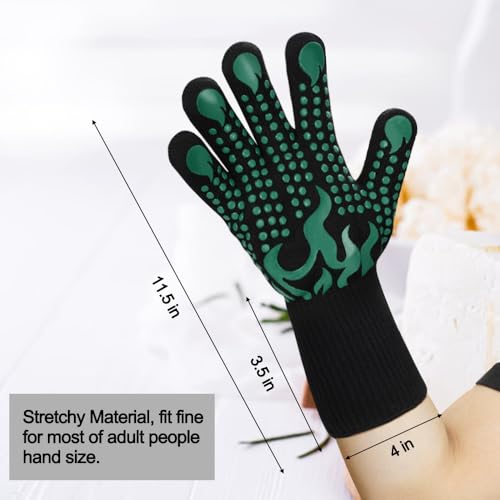 Image of Comsmart BBQ Gloves, 1472F Heat Resistant Grilling Gloves Silicone Non-Slip Oven Gloves Long Kitchen Gloves for Barbecue, Cooking, Baking, Short, Green