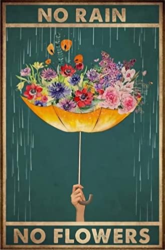 Paraguas No Rain No Flowers Man Cueva Dormitorio Sala Decoración de Pared 12x8 Pulgadas Amigo Regalo de Cumpleaños Retro Estaño Letreros Metal
