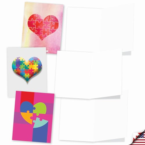 Image of The Best Card Company - 20 Cute Boxed Cards (4 x 5.12 Inch) - Assorted Blank Set (10 Designs, 2 Each) - Jigsaw Hearts AM3181OCB-B2x10