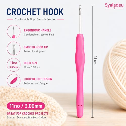 Image of Number 11 Crochet Hook 3.00mm and 15mm Height with Ergonomic Handle, Multicolour Pack of 1