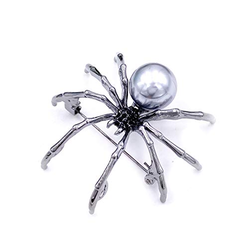 Laxpicol Fashion Pearl Black Crystal Spider Halloween Brooch Pin Black Tone #TOP28