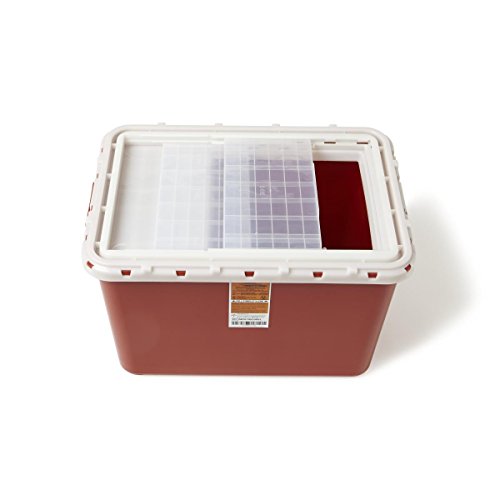 Image of Medline Premium Biohazard Containers, 8 Gallon Capacity, Slide Access, Red - Robust & Secure Medical Waste Disposal Solution for Healthcare Facilities & Laboratories