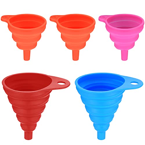 Silikon Klapptrichter 5er Set, faltbare Trichter Regenbogenfarben, kleine und große Küchen Kochtrichter zum Befüllen von Flüssigkeitsflaschen Cover